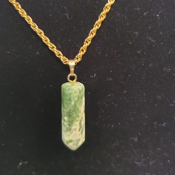 Crystal Point Tree Agate Pendent w/ 24" gold-tone Chain Necklace - Picture 1 of 5